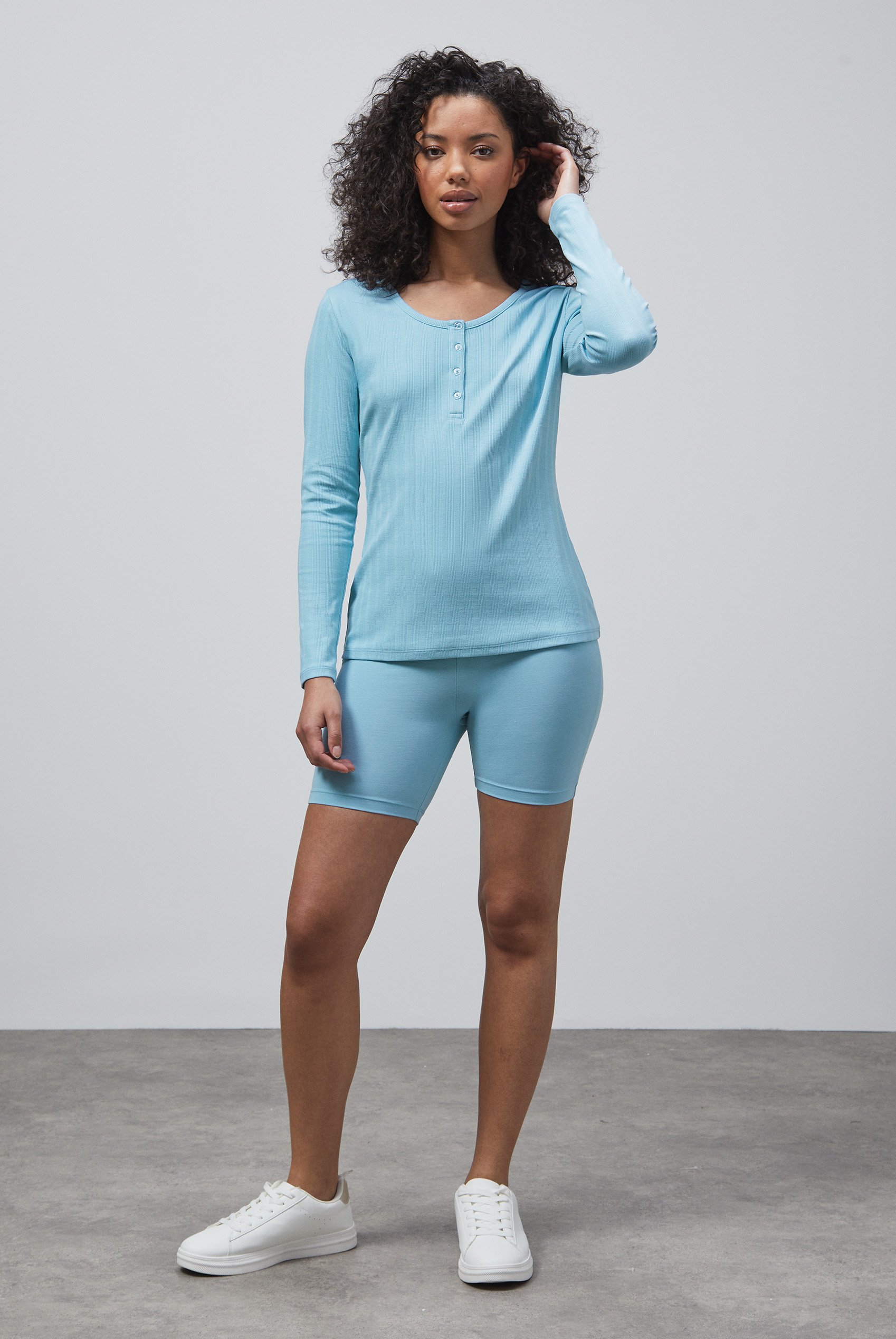 Ribbed Cycling Shorts & LS T-Shirt  Set