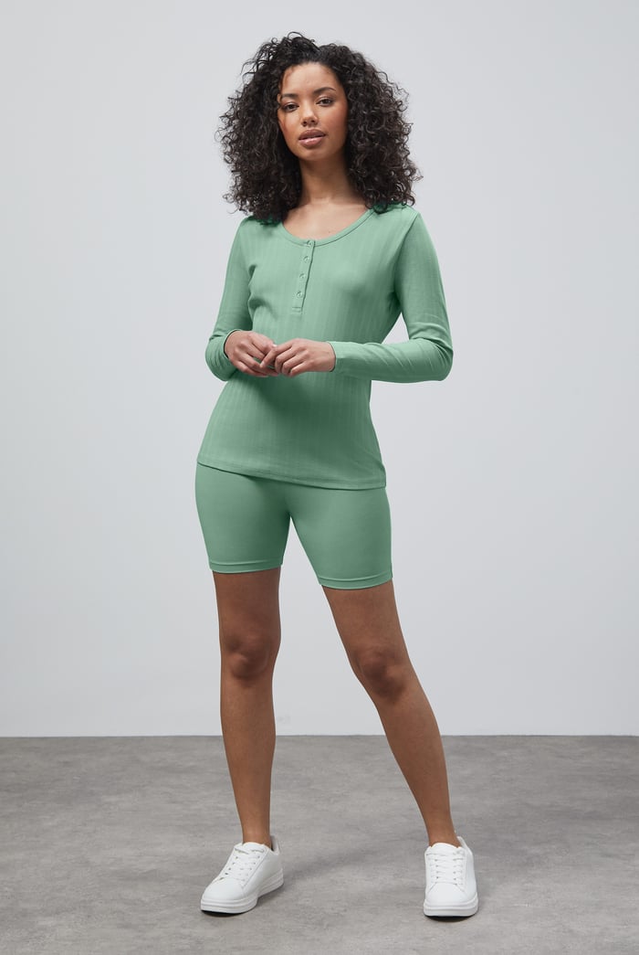Ribbed Cycling Shorts & LS T-Shirt  Set