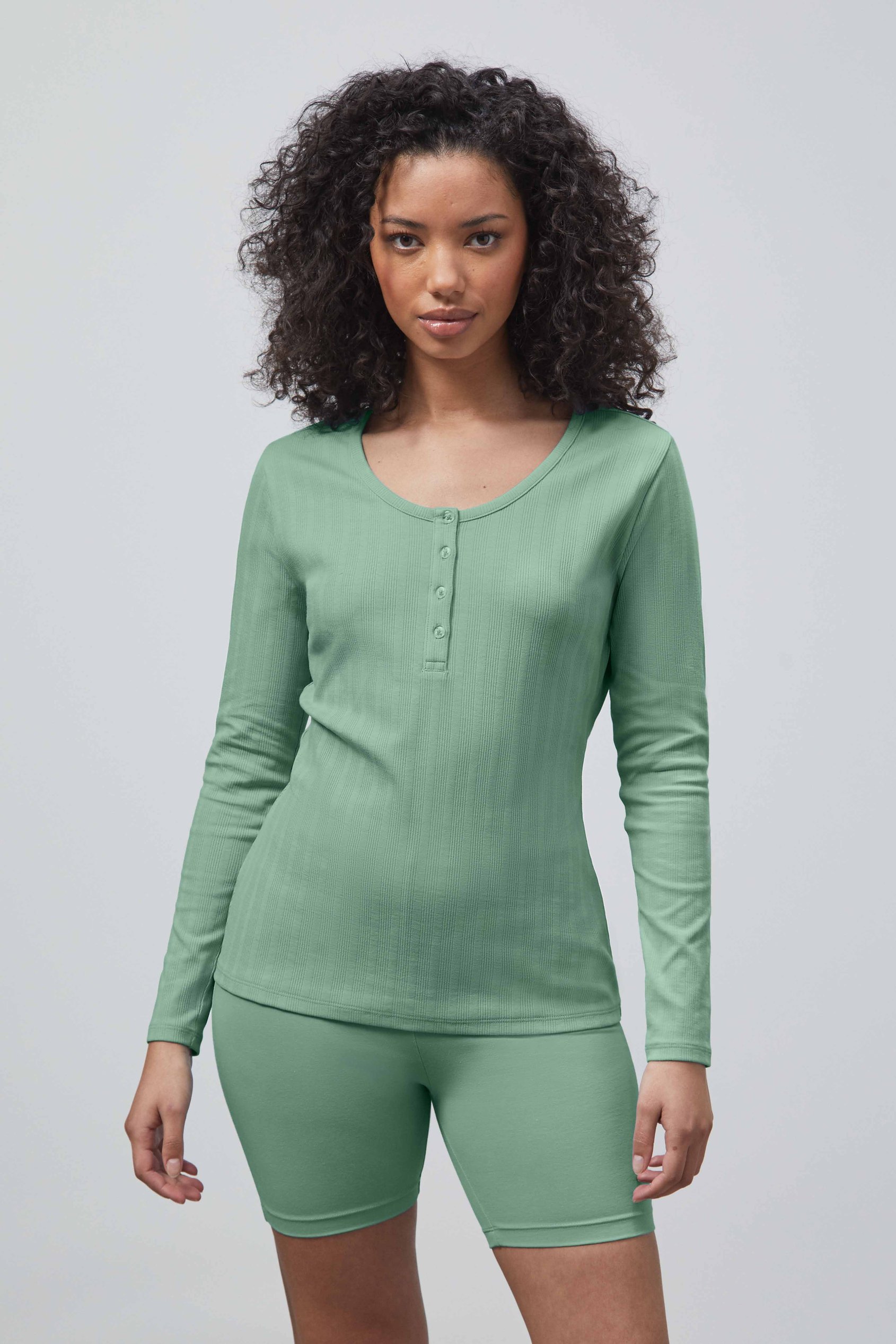 Ribbed Cycling Shorts & LS T-Shirt  Set