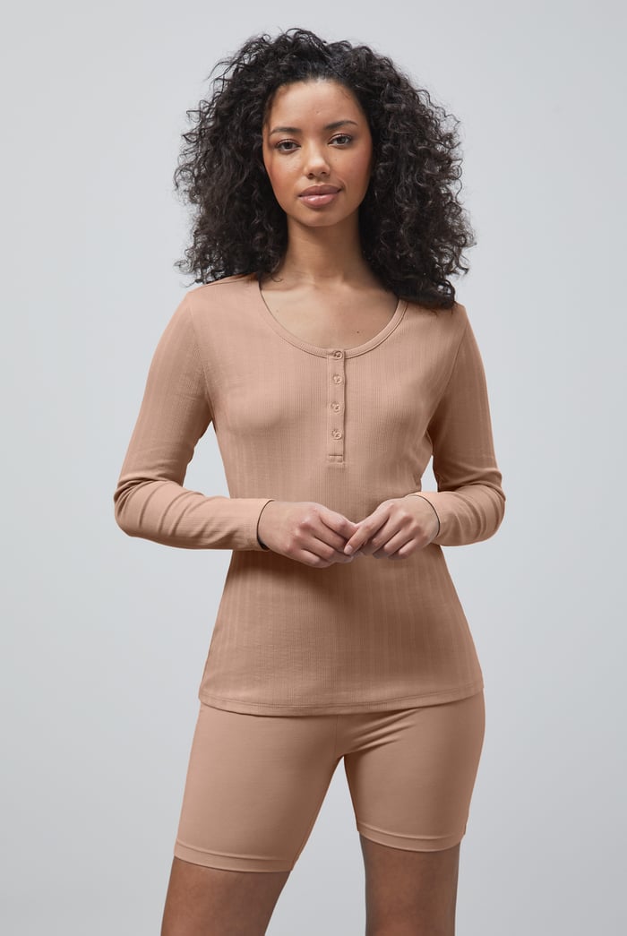Ribbed Cycling Shorts & LS T-Shirt  Set