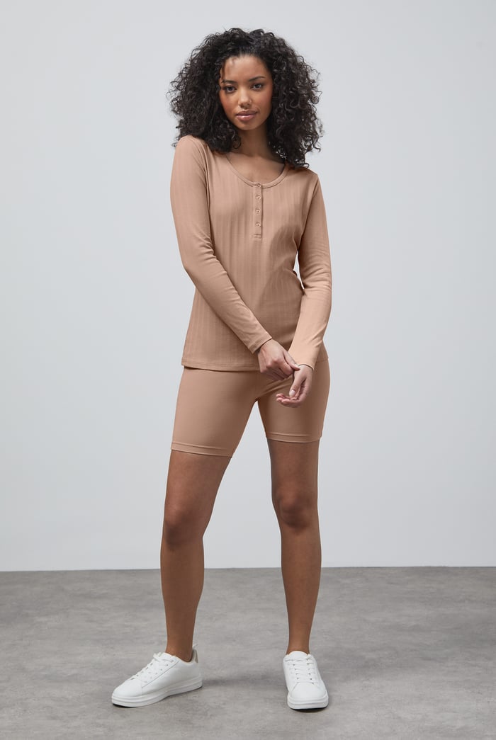 Ribbed Cycling Shorts & LS T-Shirt  Set