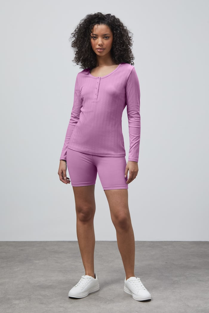 Ribbed Cycling Shorts & LS T-Shirt  Set