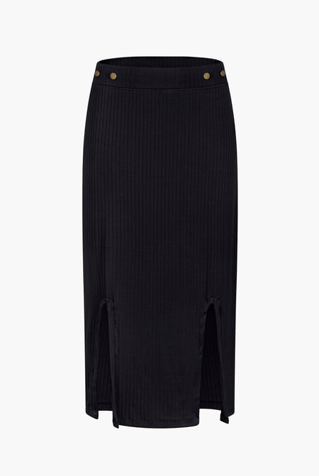 Purple Button Front Ribbed Midi Skirt
