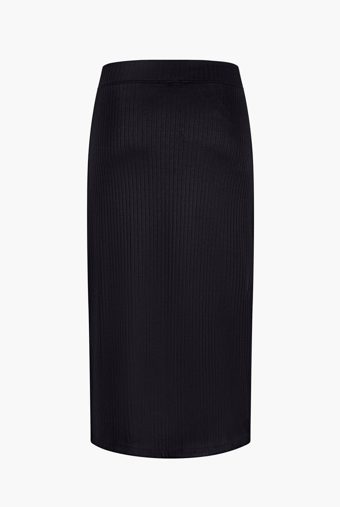 Button Front Ribbed Midi Skirt