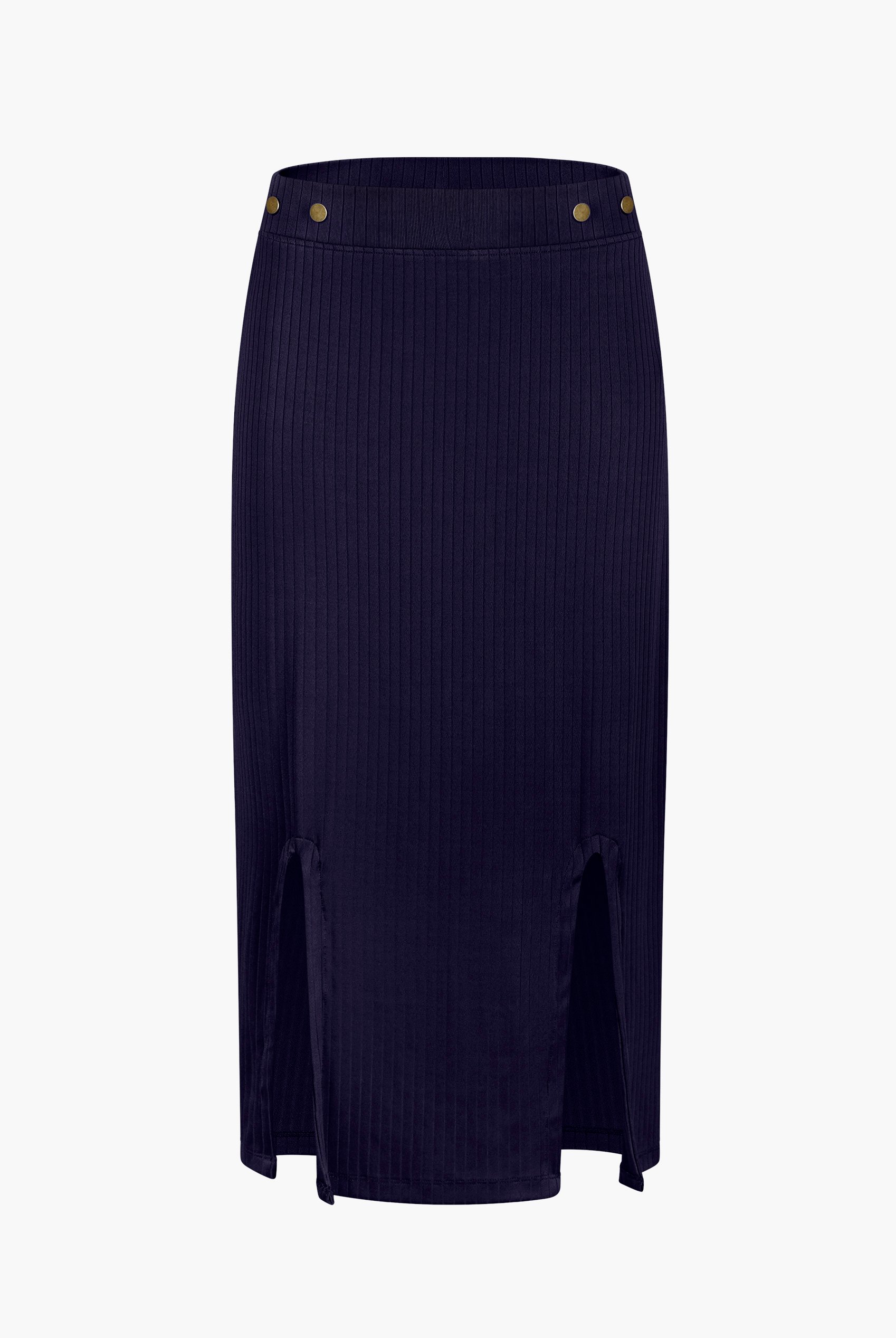 Button Front Ribbed Midi Skirt