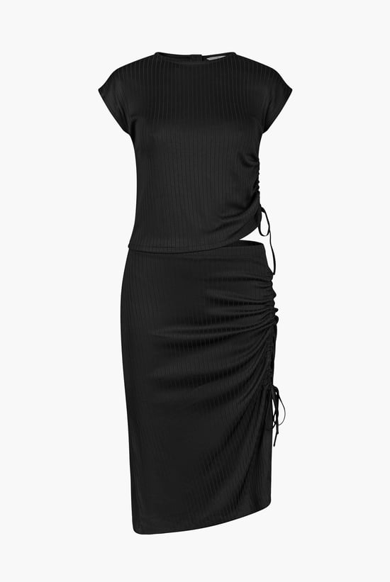 Ruched Drawstring Top & Skirt Set