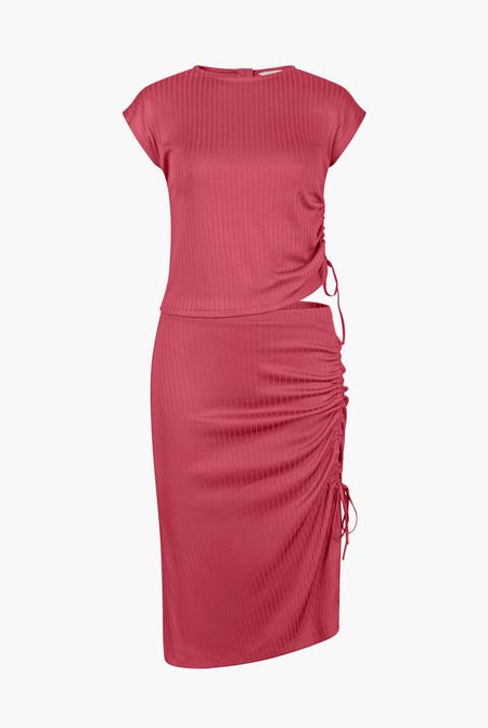 Green Ruched Drawstring Top & Skirt Set