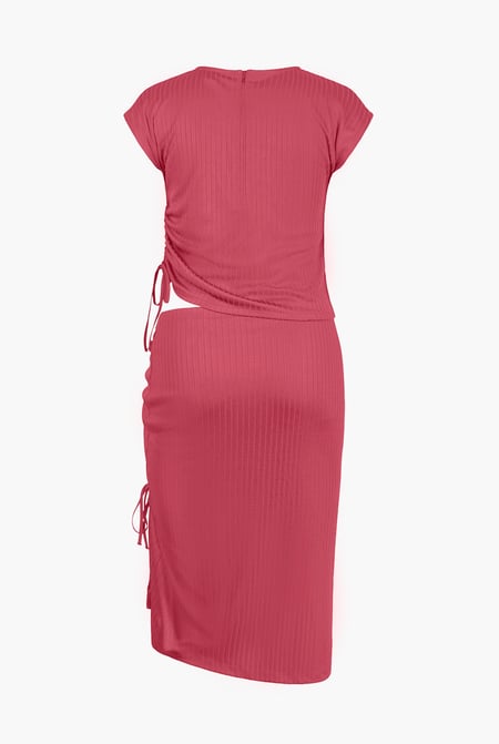 Red Ruched Drawstring Top & Skirt Set