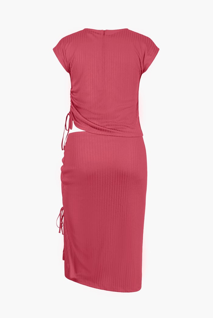 Ruched Drawstring Top & Skirt Set
