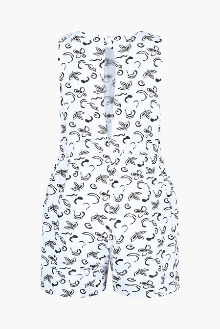 Black Sleeveless All Over Print Playsuit