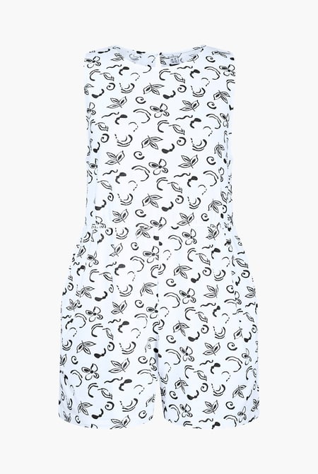 Black Sleeveless All Over Print Playsuit