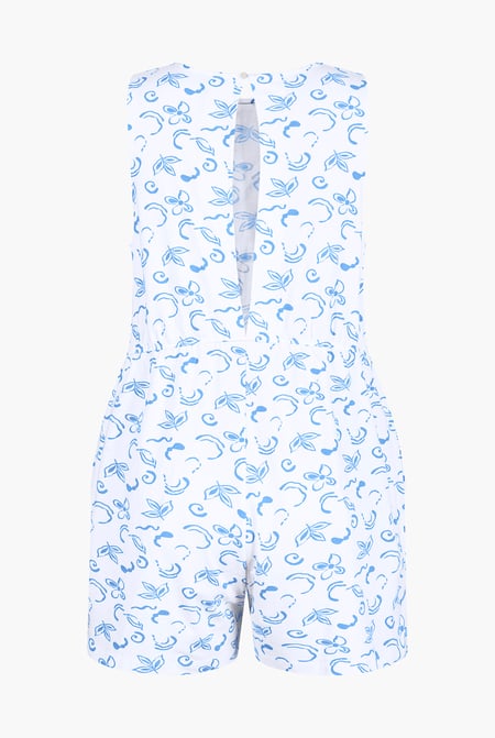 Blue Sleeveless All Over Print Playsuit