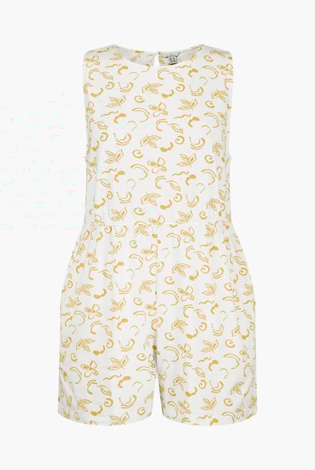 Black Sleeveless All Over Print Playsuit