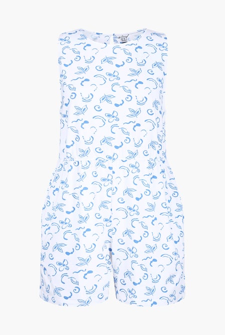 Black Sleeveless All Over Print Playsuit