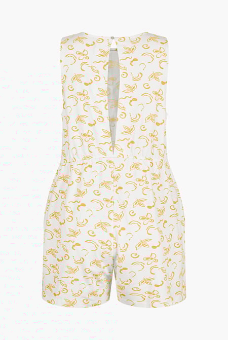 Yellow Sleeveless All Over Print Playsuit