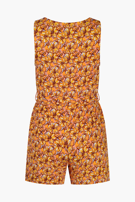 Orange Wild Flower Print Playsuit
