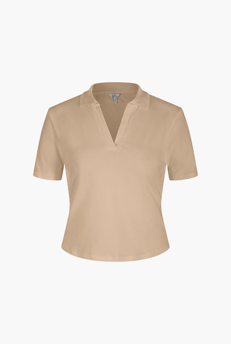Cream V-Neck Polo Shirt