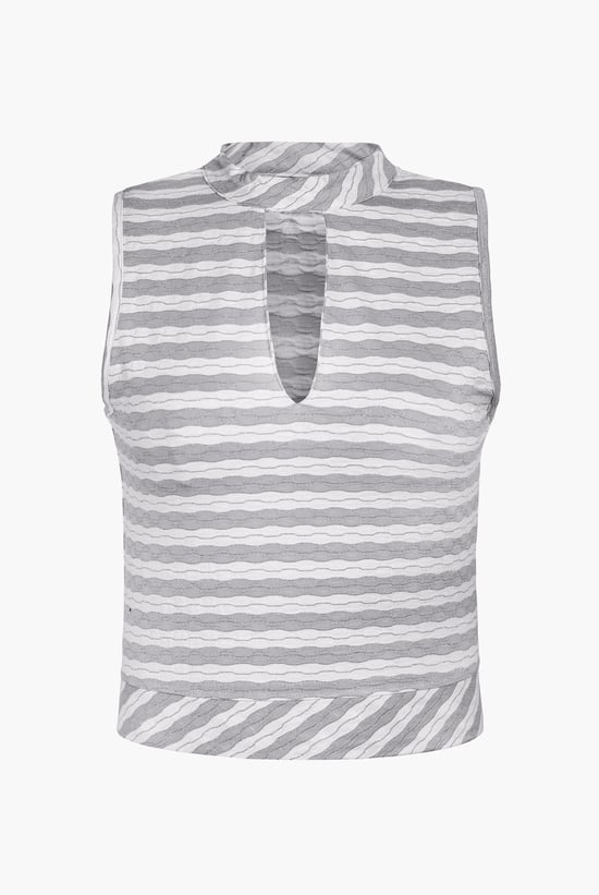White High Neck V-Cut Crop Top