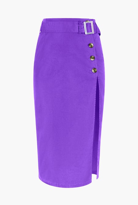 Purple Button Detail Midaxi Skirt with Buckle Belt