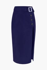 Button Detail Midaxi Skirt with Buckle Belt