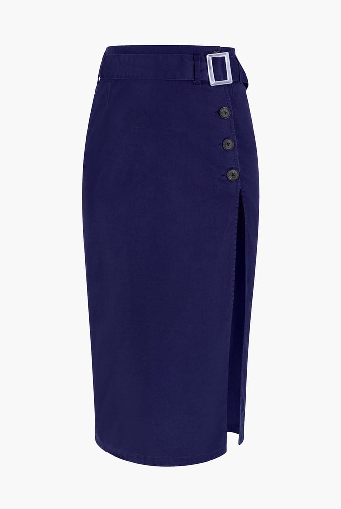 Button Detail Midaxi Skirt with Buckle Belt