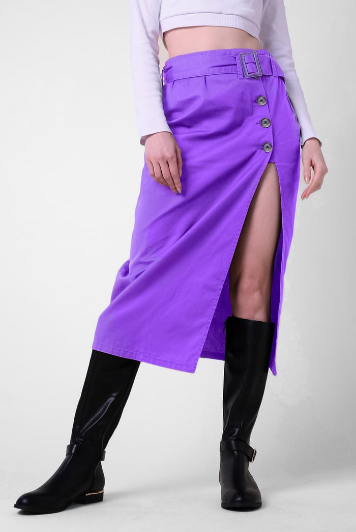 Button Detail Midaxi Skirt with Buckle Belt