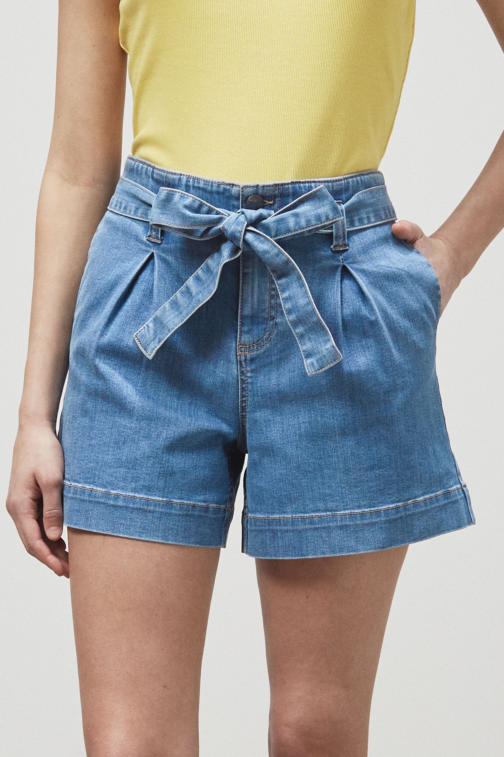 Belted Denim Shorts with Paperbag Waist