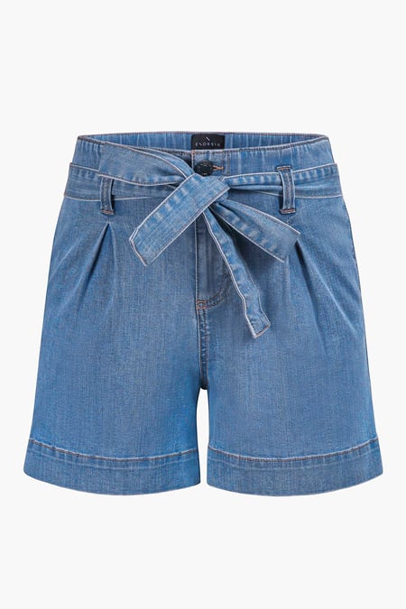 Light Blue Belted Denim Shorts with Paperbag Waist