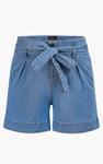 Belted Denim Shorts with Paperbag Waist