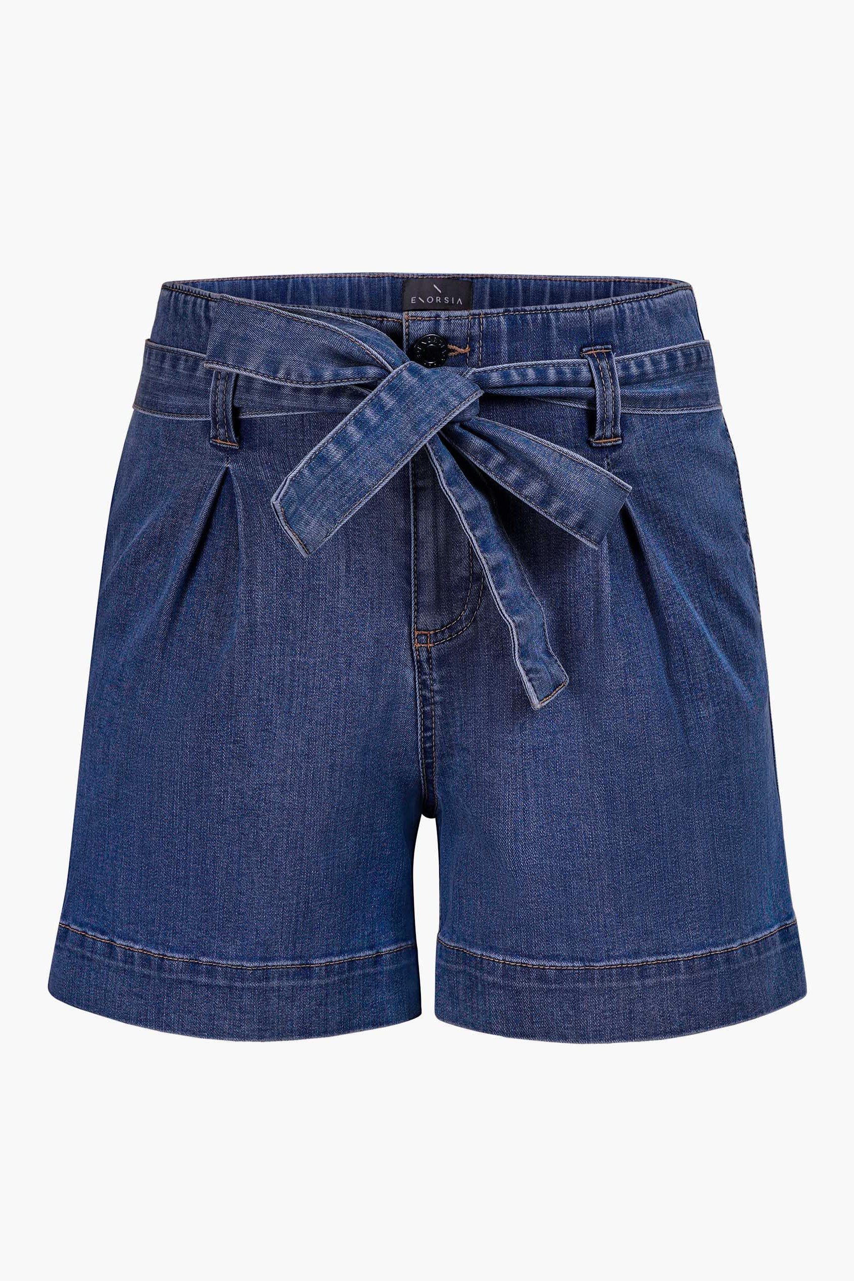 Belted Denim Shorts with Paperbag Waist