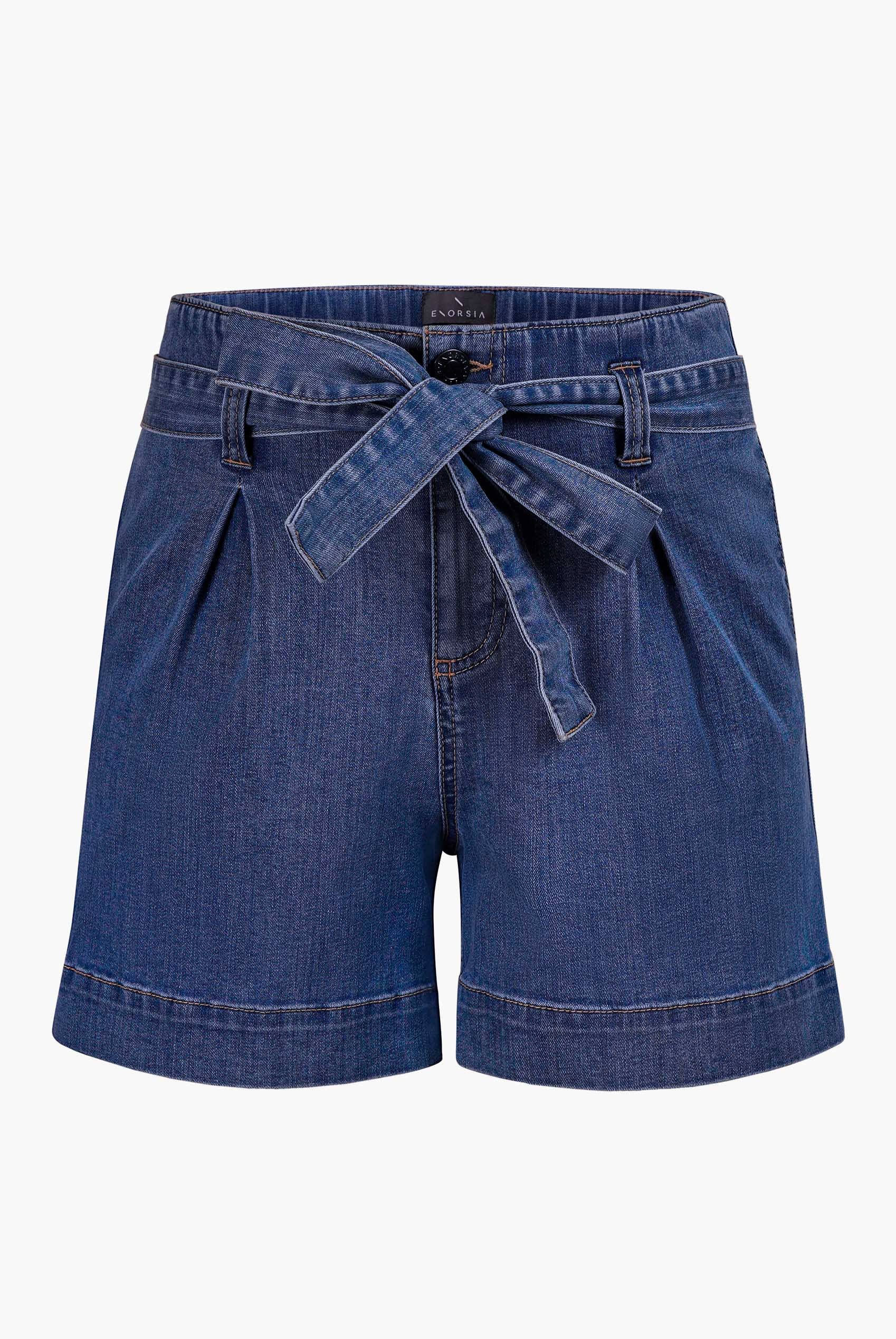 Belted Denim Shorts with Paperbag Waist