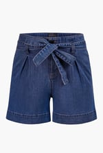 Belted Denim Shorts with Paperbag Waist