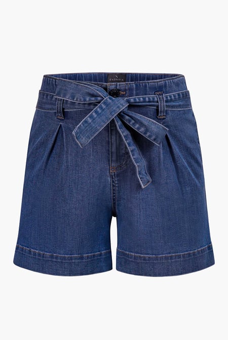 Deep Blue Belted Denim Shorts with Paperbag Waist
