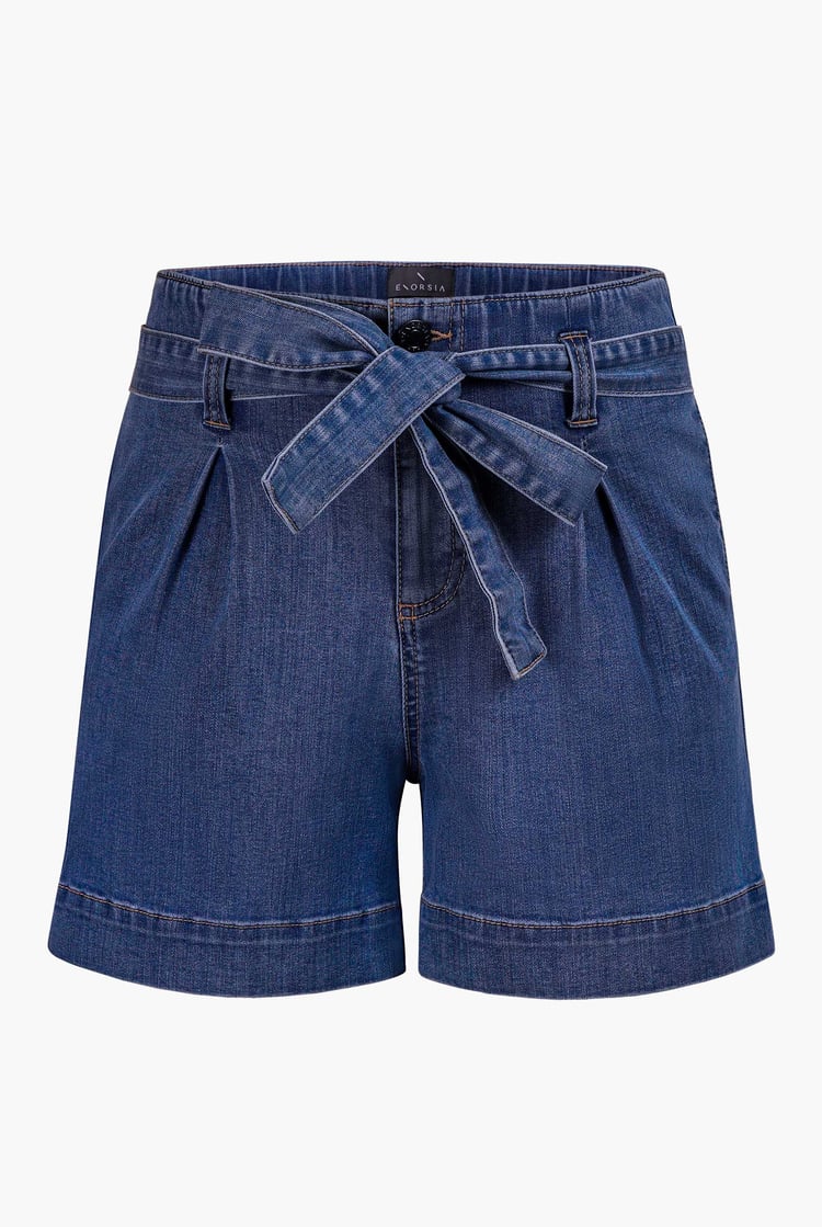Belted Denim Shorts with Paperbag Waist