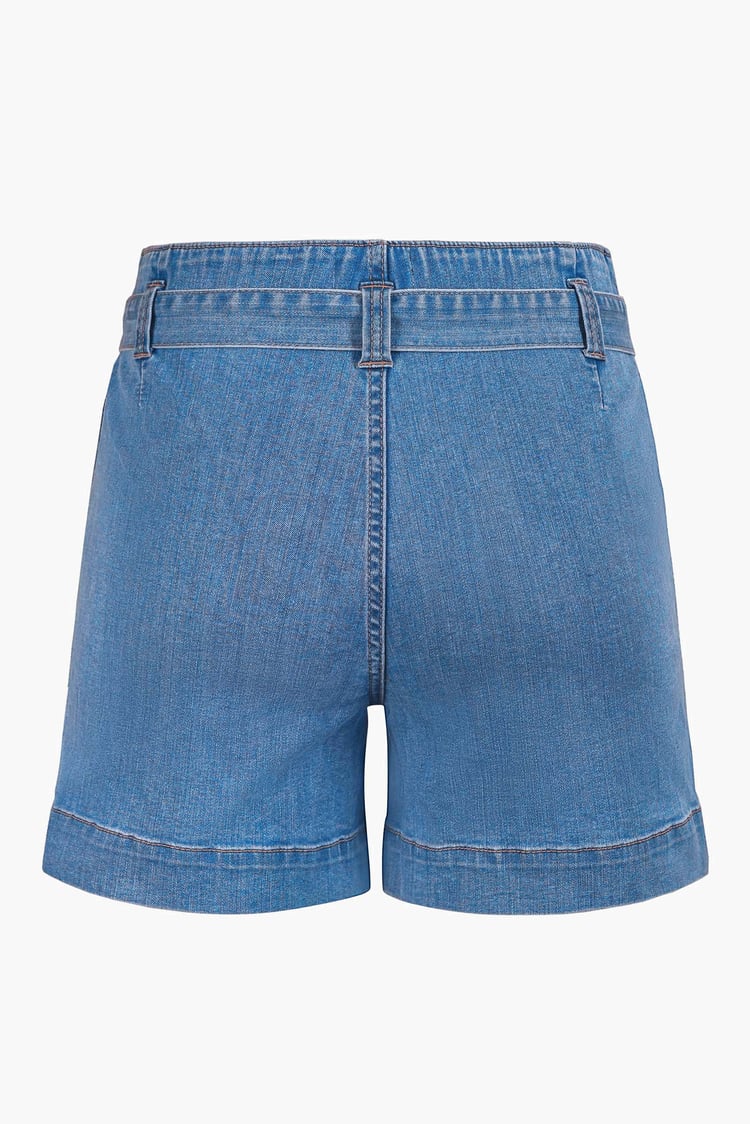 Belted Denim Shorts with Paperbag Waist