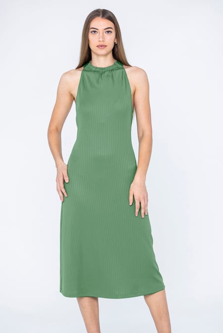 Green Halter Neck Dress with Criss-Cross Back