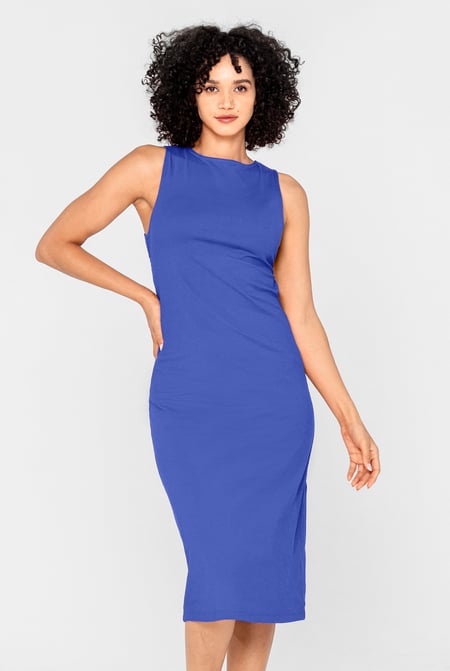 Blue Jersey Dress with Adjustable Self-Fabric Straps