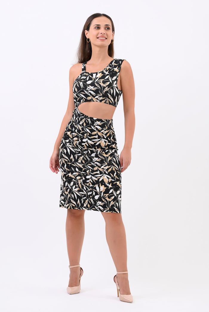 Women's Printed Midi Dress with Cut-Out Detail