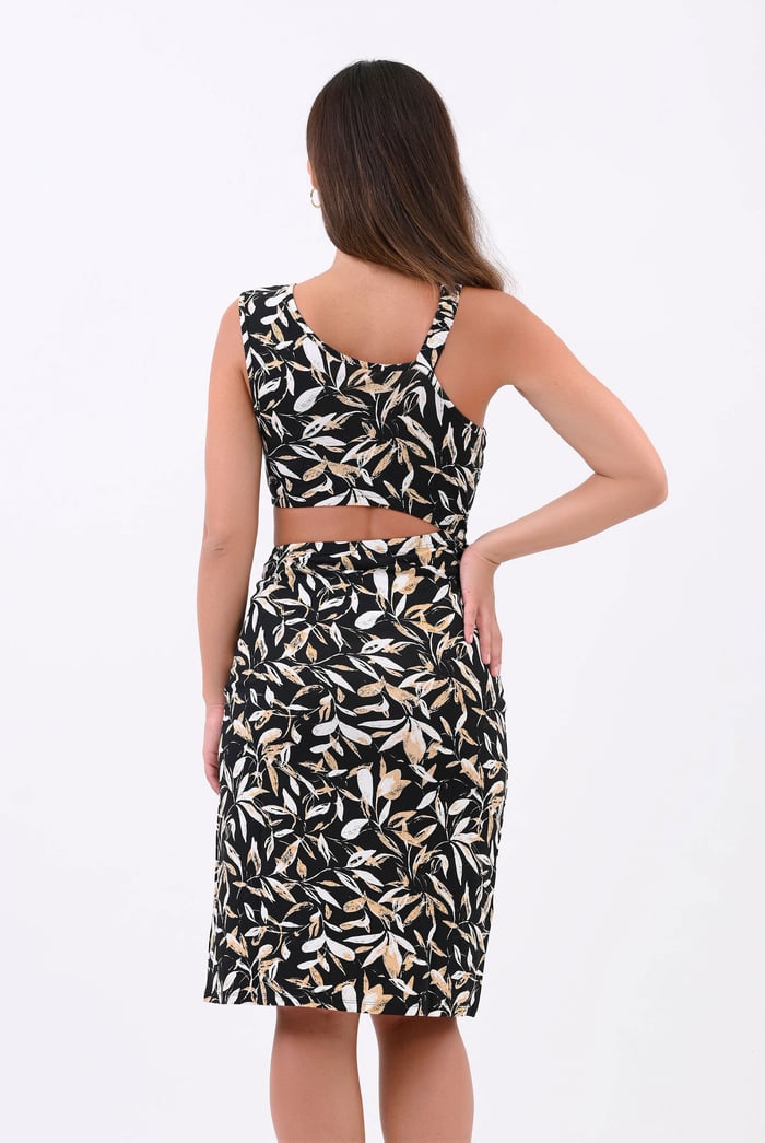 Women's Printed Midi Dress with Cut-Out Detail