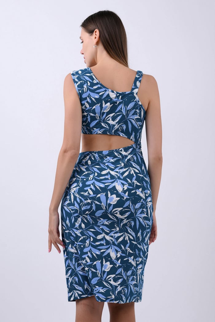 Women's Printed Midi Dress with Cut-Out Detail