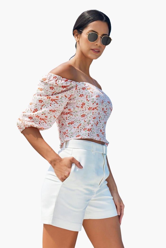 Floral Bardot Smocked Crop Top