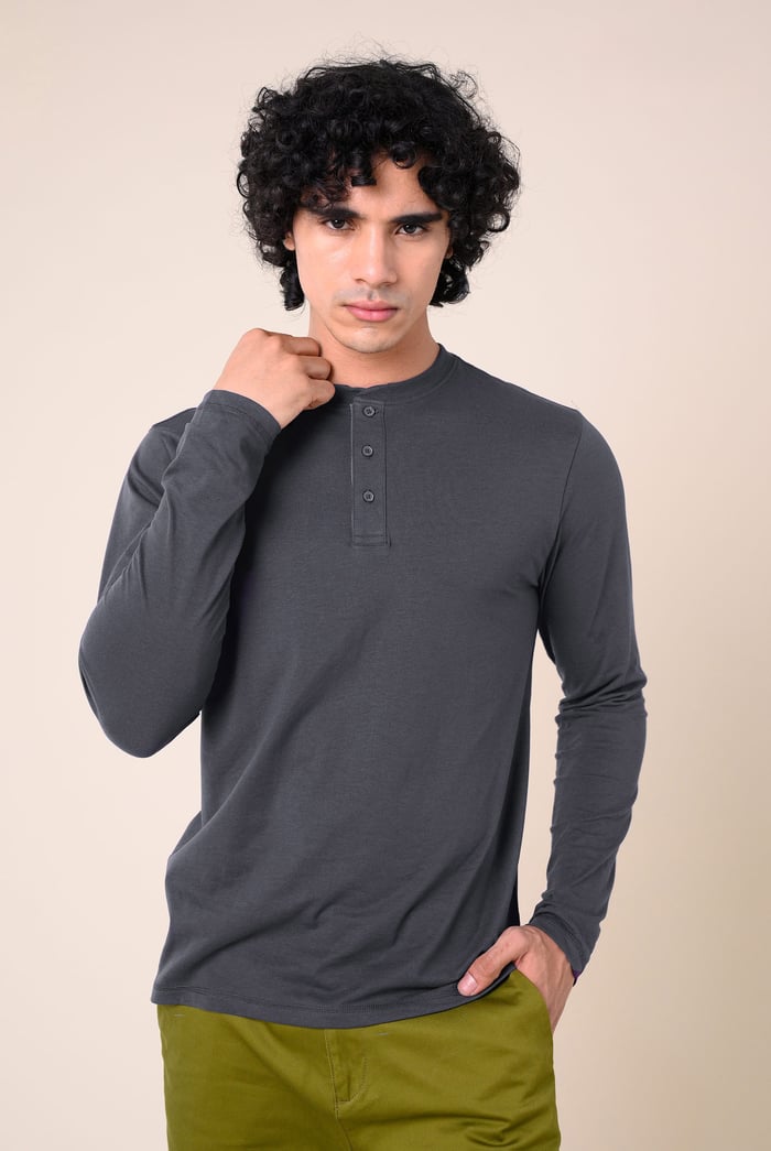 Men's Crew Neck Henley T-Shirt