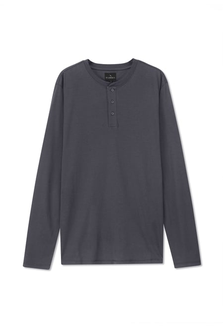 Men's Black Crew Neck Henley T-Shirt