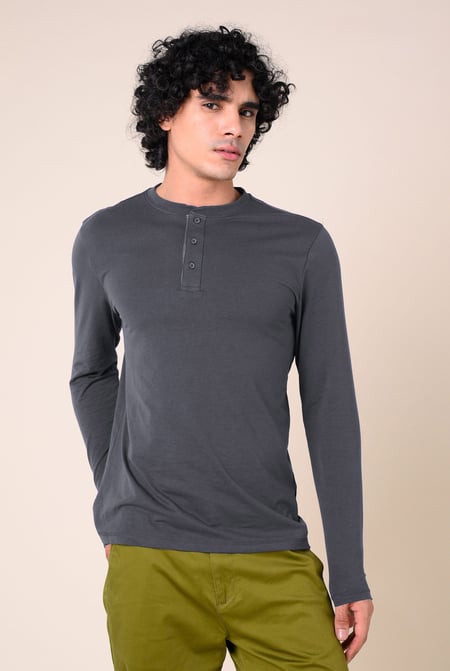 Men's Navy Crew Neck Henley T-Shirt