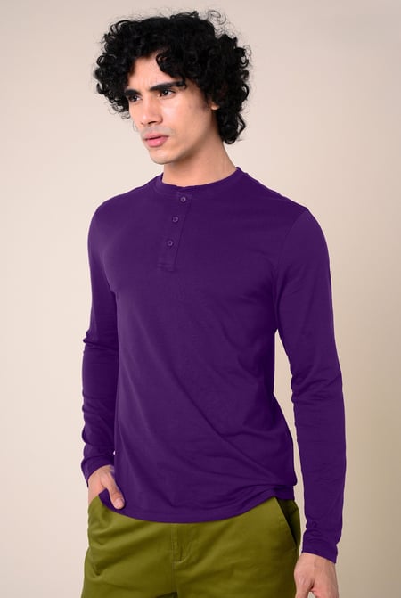 Men's Navy Crew Neck Henley T-Shirt