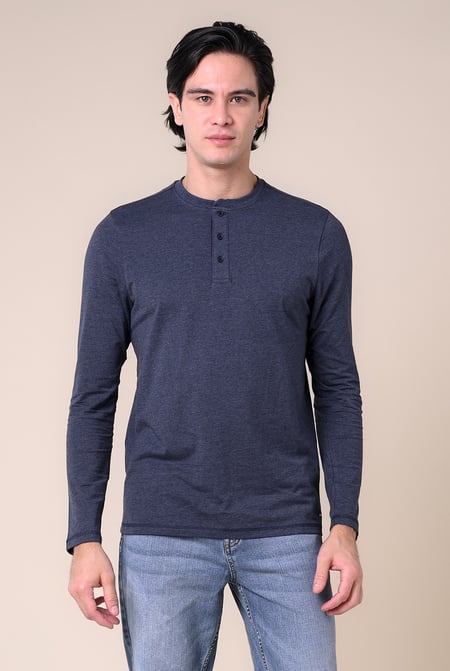 Men's Navy Crew Neck Henley T-Shirt