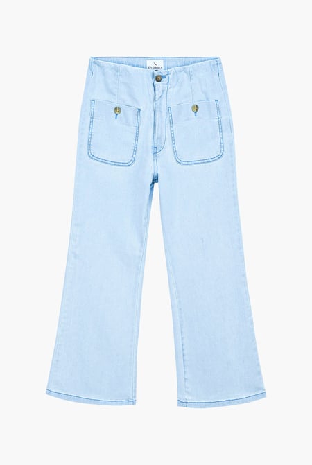 Light Blue Cropped Flared Buttoned Jeans