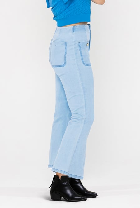 Light Blue Cropped Flared Buttoned Jeans
