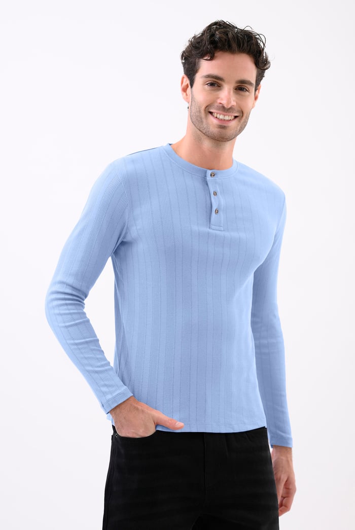 Button Detail Half Placket Long Sleeve T-shirt
