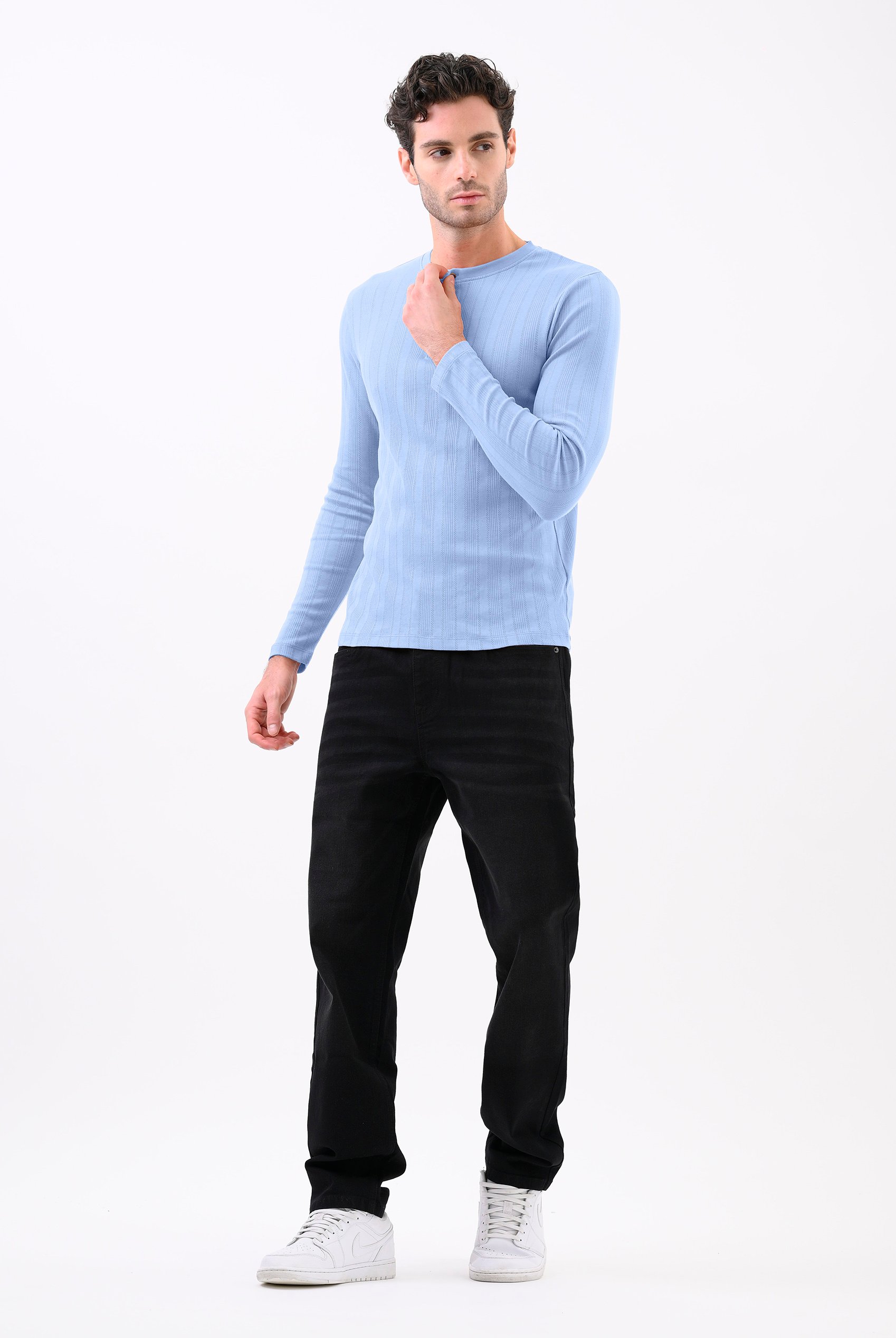 Button Detail Half Placket Long Sleeve T-shirt